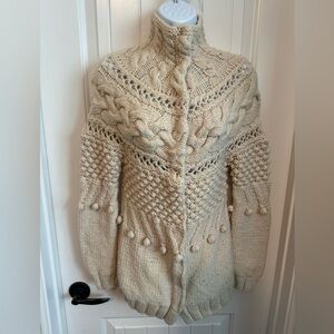 M.O.L.Knits Margaret O’Leary Merino Wool Mixed Pattern Cardigan Sweater, Size S